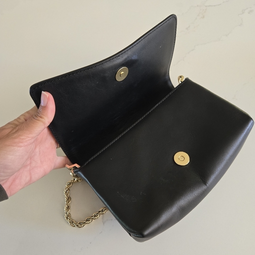 Michael Kors Padlock Chain Crossbody Black Leather Gold Purse Bag - Picture 8 of 9